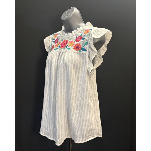 Blu Pepper Floral Embroidery Yoke Ruffed Sleeves Blouse Fiesta Pink Orange Teal - Picture 3 of 8